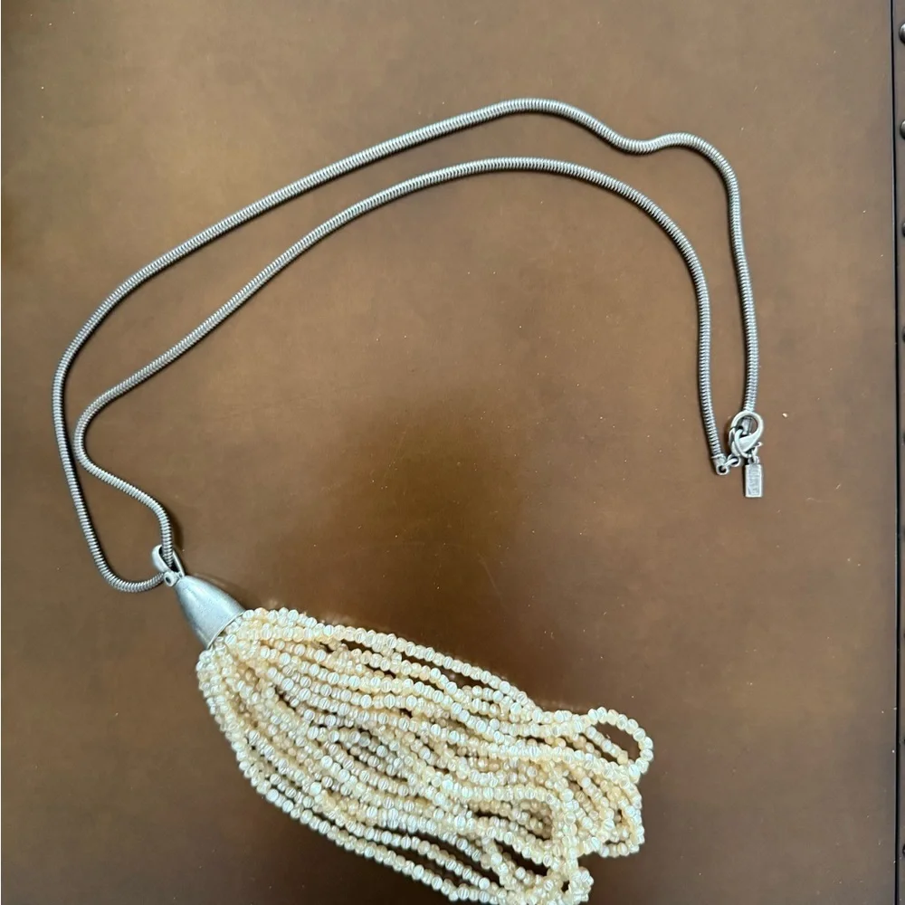 Sarah Pacini Cream Pearl Tassel Necklace EUC